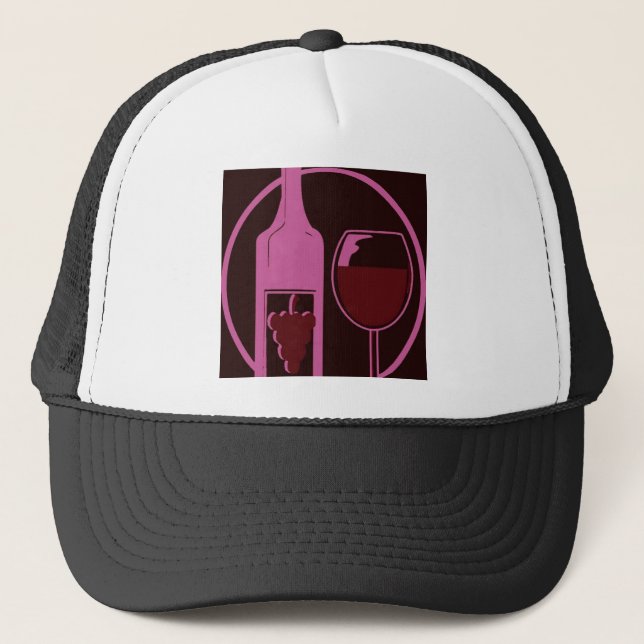 Red Wine Bottle and Glass Trucker Hat (Front)
