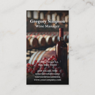 Red Wine Bottle and Grapes Wine Barrels Business Card