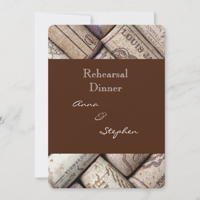 Red wine bottle corks rehearsal dinner invitation (Front)