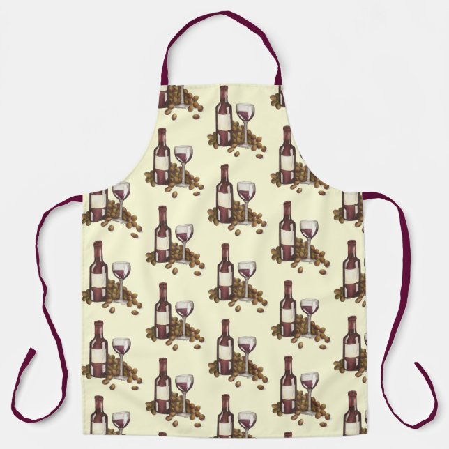 Red Wine Bottle Grapes Glass Winery Vineyard Vino Apron (Front)