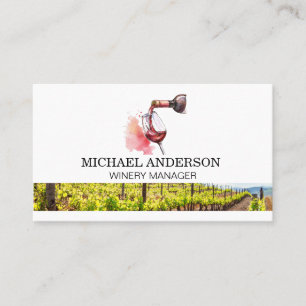 Red Wine Bottle Pour   Winery Vineyard Business Card