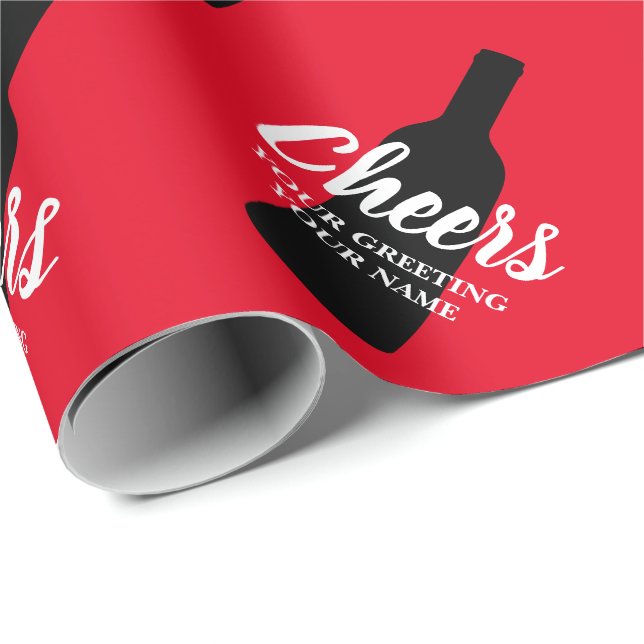 Red wine bottle silhouette custom name Christmas Wrapping Paper (Roll Corner)
