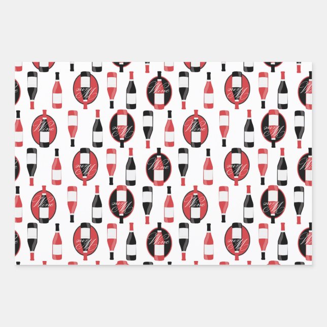 Red Wine Bottles Wrapping Paper Sheet (Front)