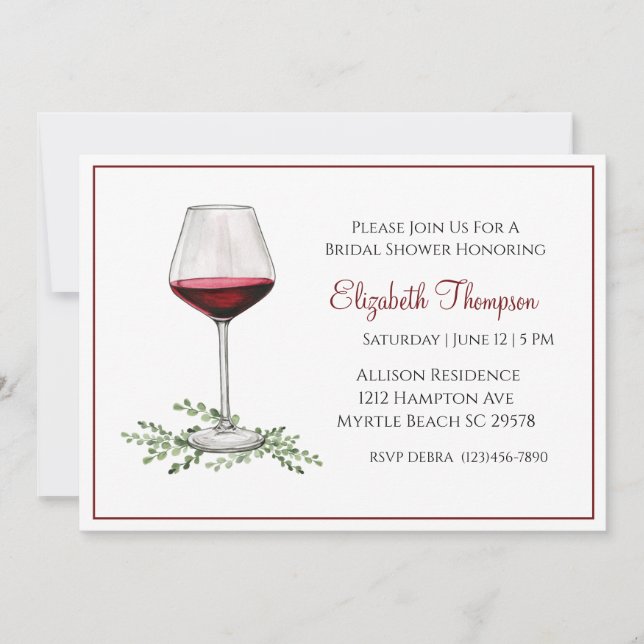 Red Wine  Bridal Shower Invitation (Front)