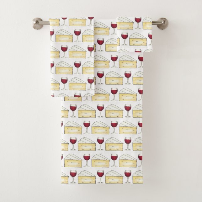 Red Wine & Brie Cheese Merlot Cabernet Glass Food Bath Towel Set (Insitu)