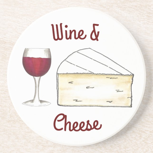 Red Wine & Brie Cheese Merlot Cabernet Glass Food Coaster (Front)
