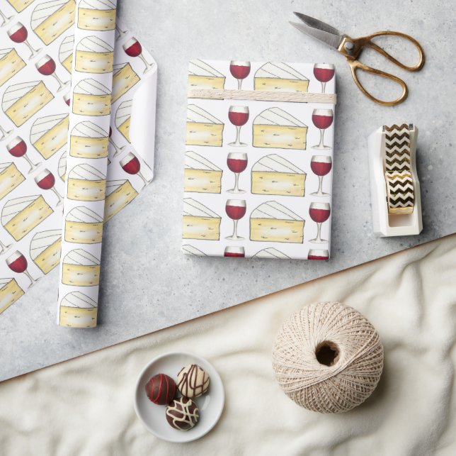 Red Wine + Brie Cheese Wine Glasses Gift Wrap (Crafts)