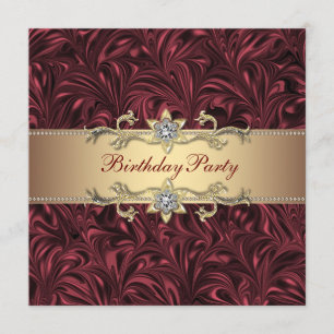 Red Wine Burgundy and Gold Birthday Party Invitation