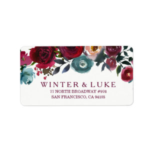 Red Wine Burgundy Floral Wedding Address Label