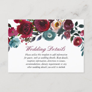 Red Wine Burgundy Wedding reception details Enclosure Card