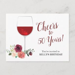 red wine, cheers birthday Invitation Postcard