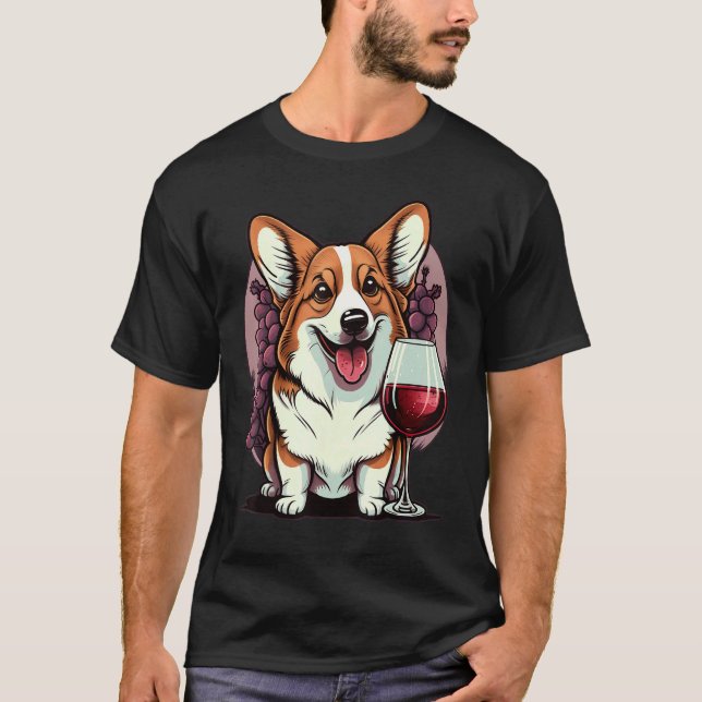 Red Wine drinking Welsh Corgi T-Shirt (Front)