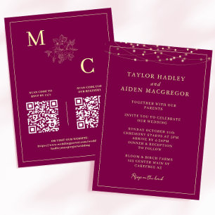 Red Wine Elegant QR Code Wedding Invitation