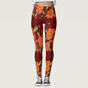 Red Wine Flowered Leggings