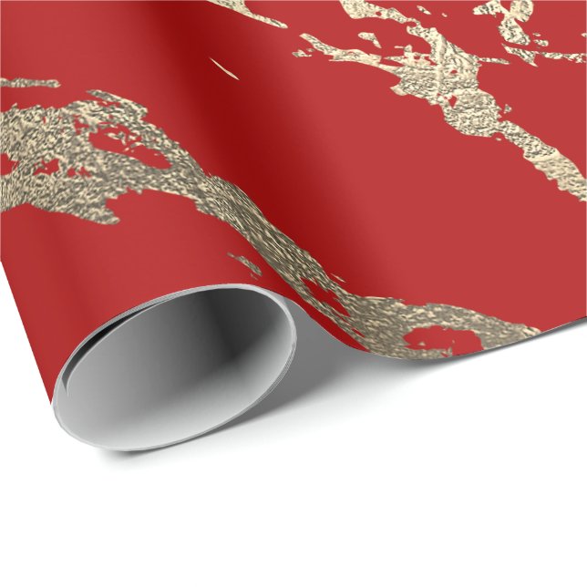 Red Wine Foxier Gold Marble Shiny Glam Wrapping Paper (Roll Corner)