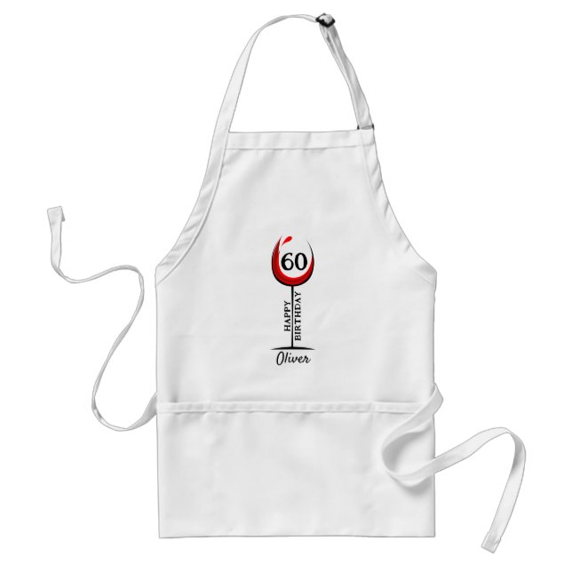 Red Wine Glass 60th Birthday Name Standard Apron (Front)