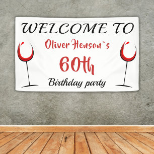 Red Wine Glass 60th Birthday Party Backdrop Banner