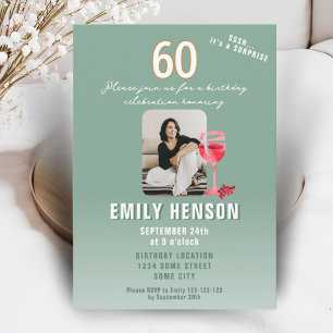 Red Wine Glass 60th Birthday Party Photo Invitation