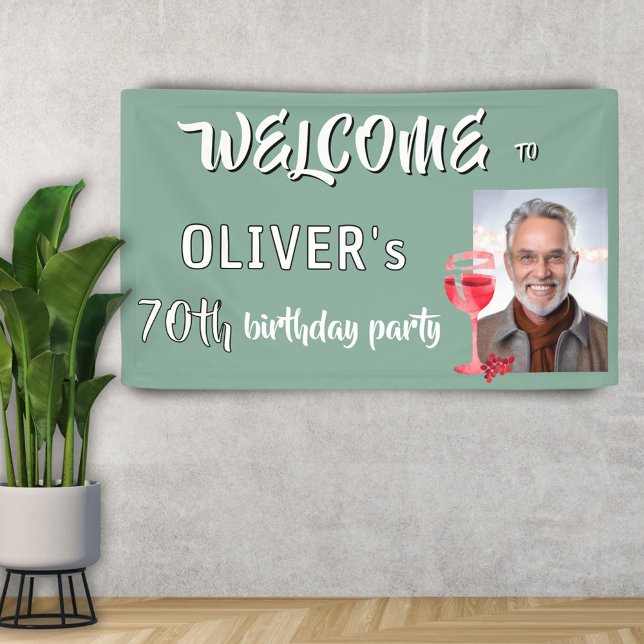 Red Wine Glass 70th Birthday Party Photo Banner (Creator Uploaded)