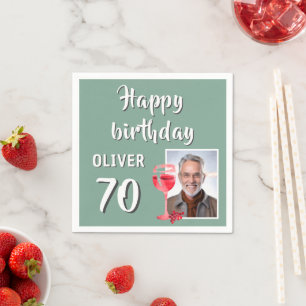 Red Wine Glass 70th Birthday Party Photo Napkin