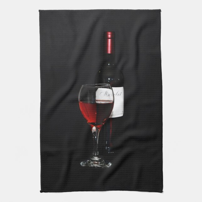 red wine glass and bottle tea towel (Vertical)