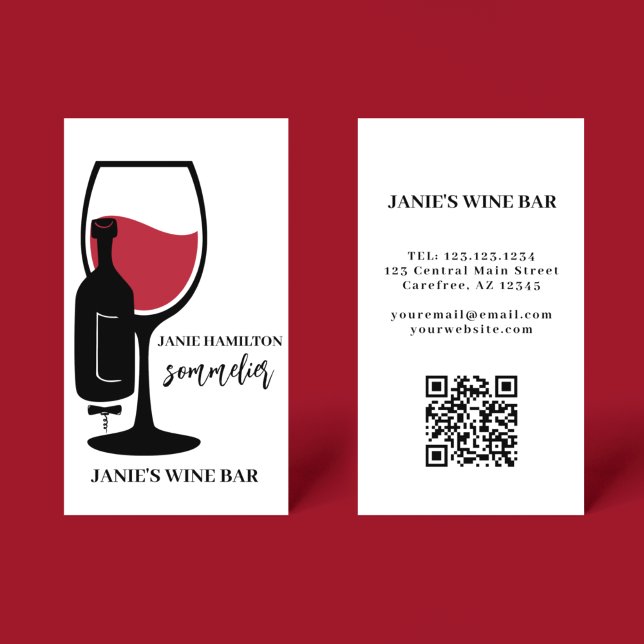 Red Wine Glass Bar Winery QR Code Business Card (Creator Uploaded)