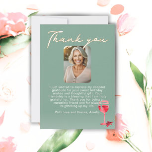 Red Wine Glass Birthday Photo Thank You Card