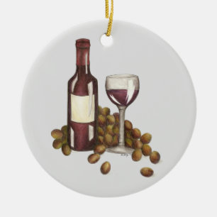 Red Wine Glass Bottle Grapes Wine Tasting Winery Ceramic Ornament