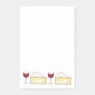 Red Wine Glass + Brie Cheese Foodie Post-It Notes