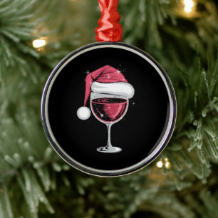 Red Wine Glass Christmas Funny Christmas Xmas  Metal Ornament