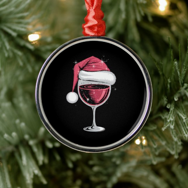 Red Wine Glass Christmas Funny Christmas Xmas  Metal Ornament (Tree)