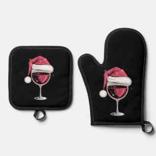 Red Wine Glass Christmas Funny Christmas Xmas Oven Mitt & Pot Holder Set