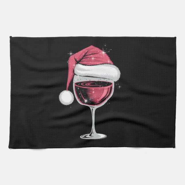 Red Wine Glass Christmas Funny Christmas Xmas  Tea Towel (Horizontal)