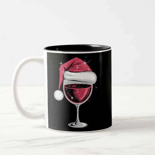 Red Wine Glass Christmas Funny Christmas Xmas  Two-Tone Coffee Mug (Left)