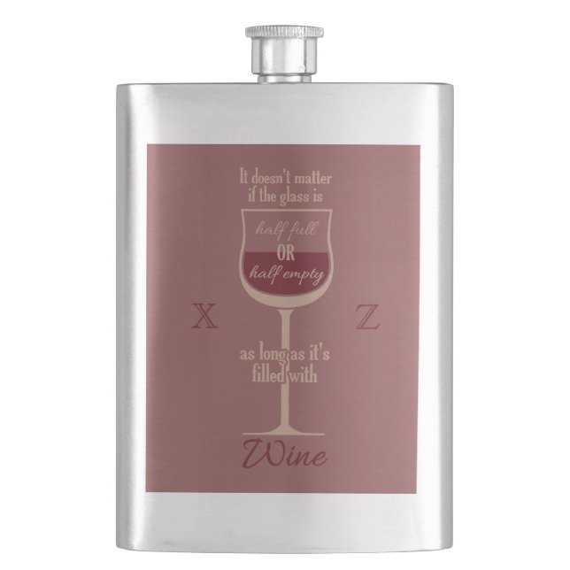 Red Wine Glass custom monogram flask (Front)