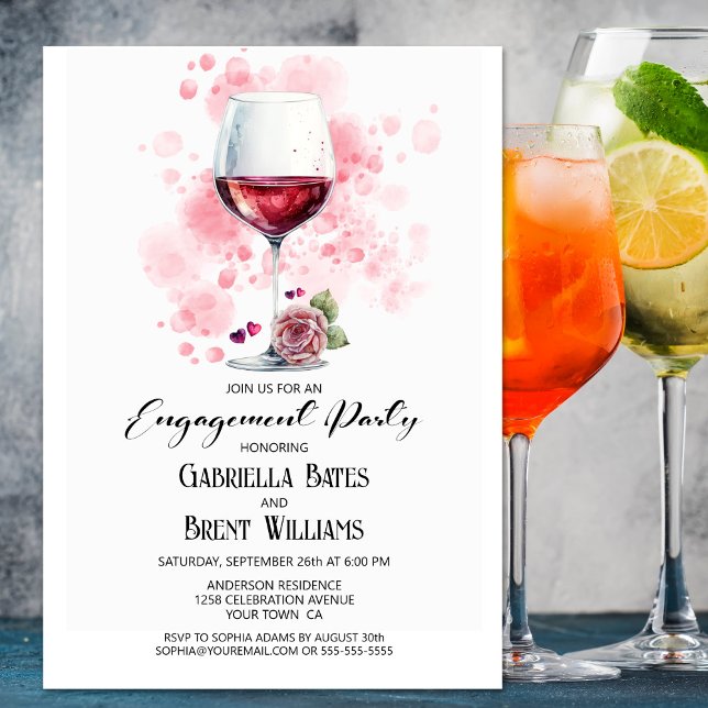 Red Wine Glass Engagement Party Invitation (Creator Uploaded)