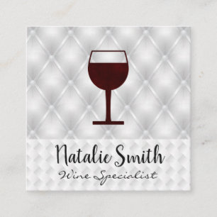 Red Wine Glass Icon   White Weave Upholster Square Business Card