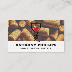Red Wine Glass Logo   Cork Piles Background Business Card