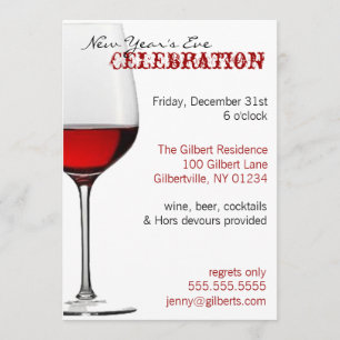 Red Wine Glass New Year's Invitations
