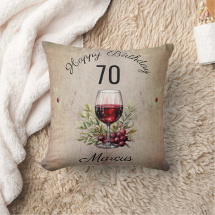 Red Wine Glass Olive Watercolor Birthday Cushion