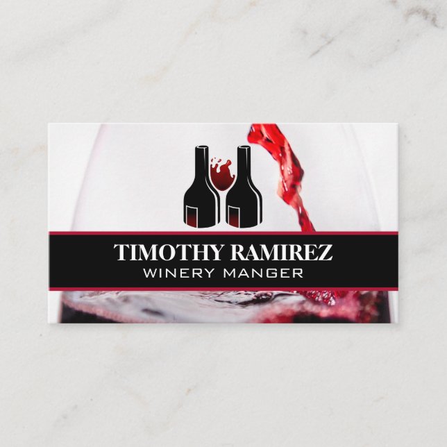 Red Wine Glass Pouring | Bottles Business Card (Front)