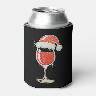 Red Wine Glass Santa Hat Glitter Christmas Xmas Can Cooler