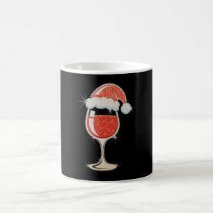 Red Wine Glass Santa Hat Glitter Christmas Xmas Coffee Mug