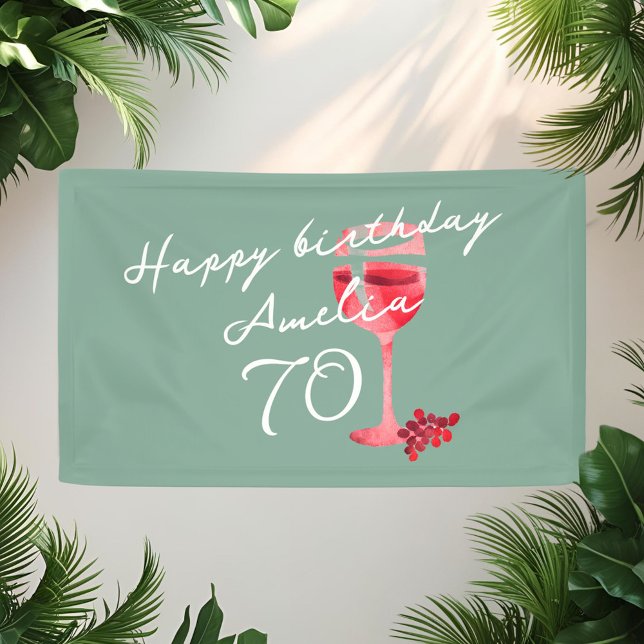 Red Wine Glass Watercolor 70th Birthday Party  Banner (Creator Uploaded)