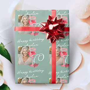 Red Wine Glass Watercolor Birthday Party Photo Wrapping Paper