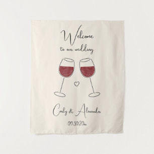 Red Wine Glass Wedding Welcome Tapestry