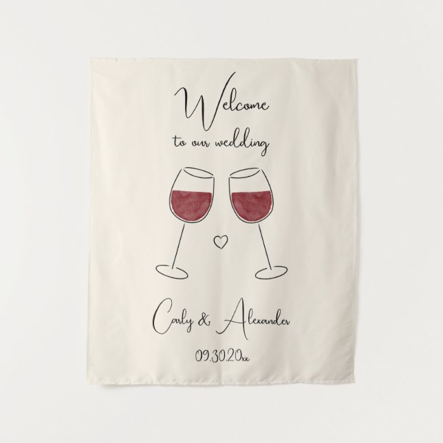Red Wine Glass Wedding Welcome Tapestry (Front)