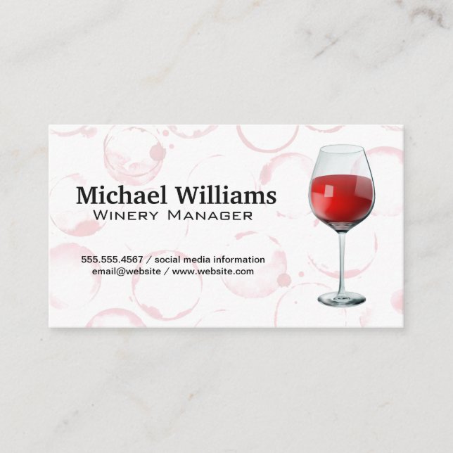 Red Wine Glass | Wine Stains Background Business Card (Front)