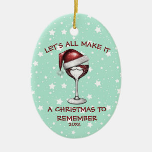 Red Wine Glass with Santa Hat Wine Lovers Ornament