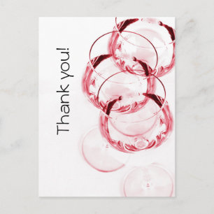 Red wine glasses modern thank you postcard